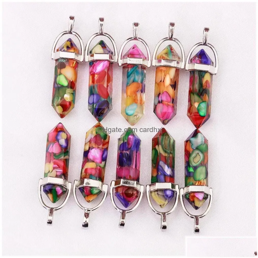 Charms Resin Hexagonal Column Chakra Pendants Healing Crystal For Necklace Jewelry Making Drop Delivery Findings Components Dhfht