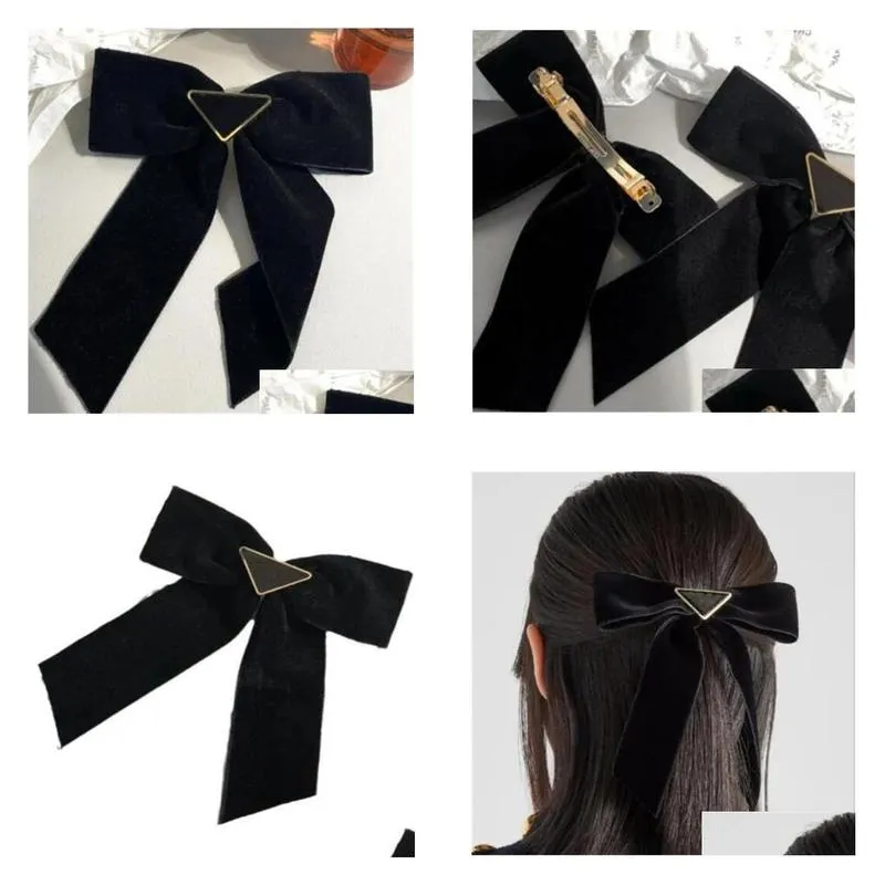 Girls Hair Clip Luxury Designer Bow Hairclips Clasp Horsetail Fixed Hair Clasp Triangle Letters Spring Clamp Hair Ornament New Barrettes