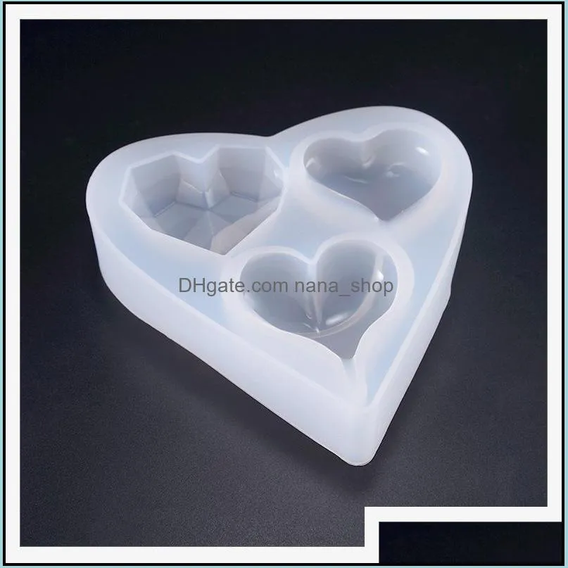 Molds 3D Heart Sile Mold 3 Cavity Cutting Surface Shape Resin Mod Jewelry Making Drop Delivery Tools Equipment Dhirw