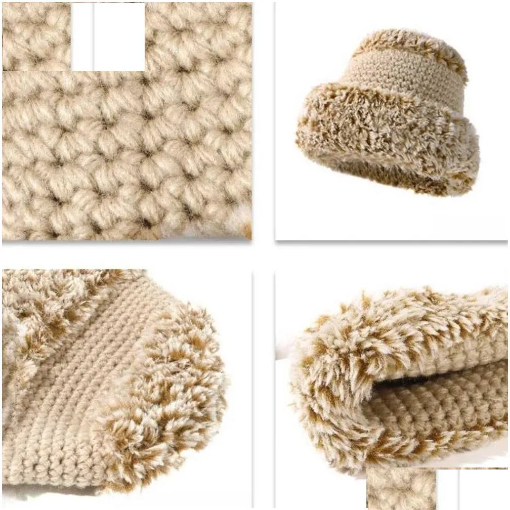 beanie/skull caps fashion plush knitted bucket hat women hand hooked woolen hat outdoor soft winter warm panama hat female fisherman hat gorros