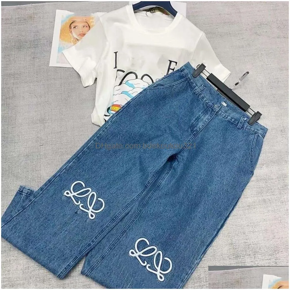 Women`S Jeans Women Designer Pants Womens Men Letter Embroidered Graphic Denim Trousers Loose Luxury Fashion Drop Delivery Apparel Cl Dhdf4