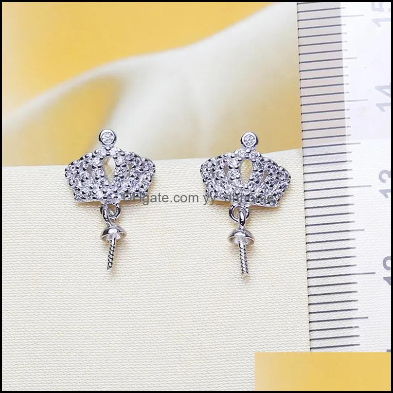 Jewelry Settings Pearl Earrings Setting Sier Zircon Crown Stud Earring Mounting Blank Diy Gift For Female Drop Delivery Dht2D