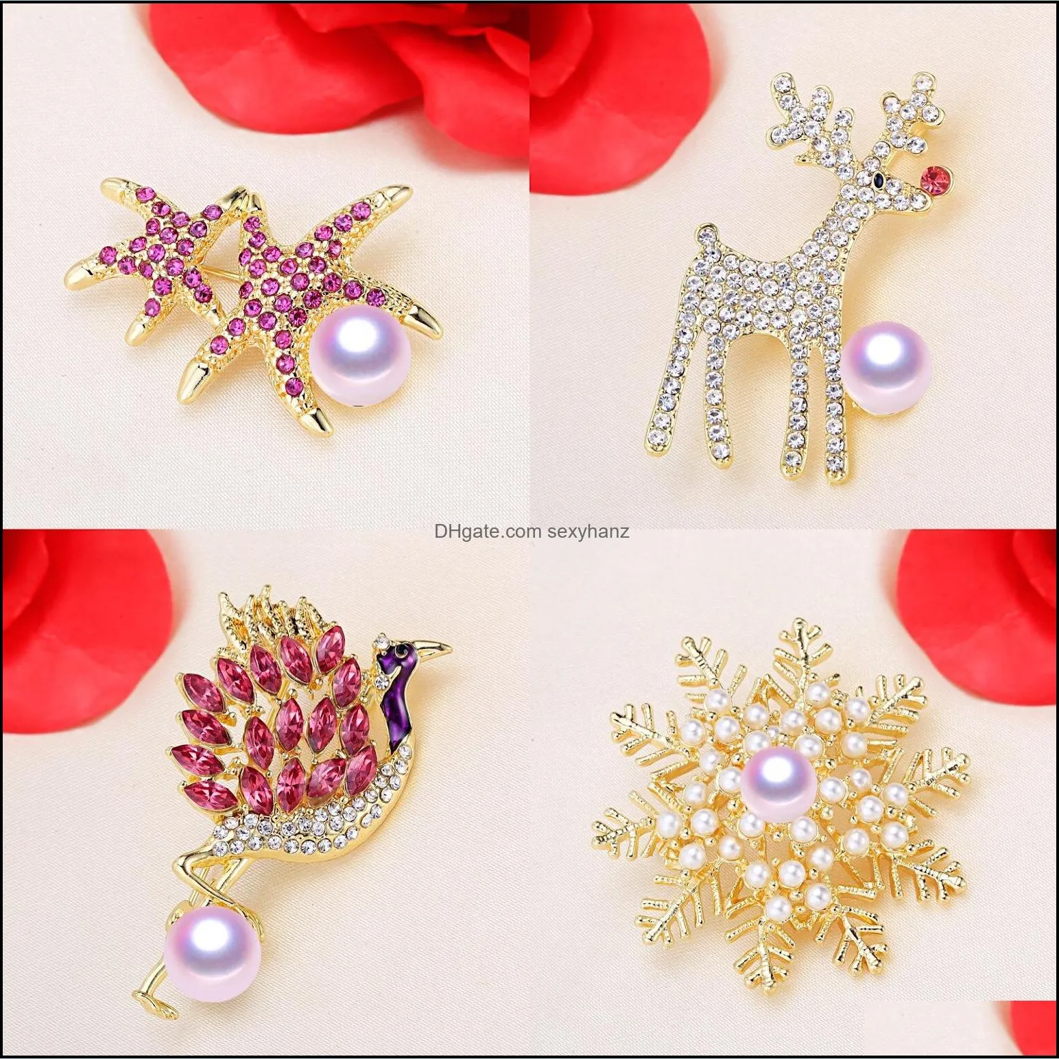 Pins, Brooches 100% Pearl Brooch For Women Zircon Pins 7-10Mm 36 Styles Crystal Jewelry Christmas Gift Present 4Pcs/Lot Drop Delivery Dhvrw