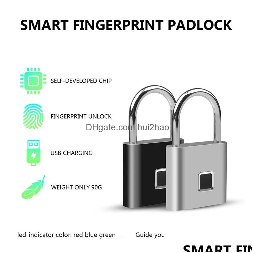 locks door locks black silver usb rechargeable door smart lock fingerprint padlock quick unlock zinc alloy metal high identify