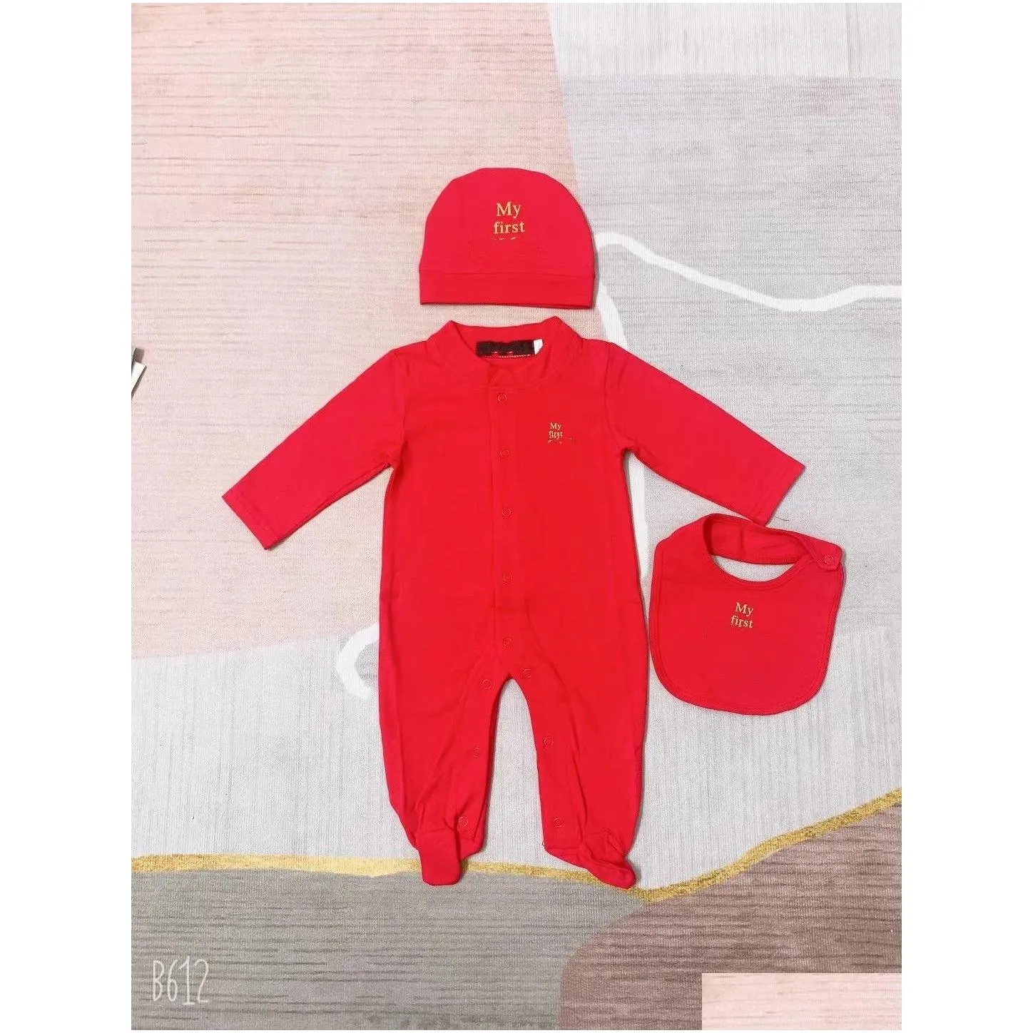 Fashion Infant kids romper designer Newborn baby girls star moon printed long sleeve jumpsuits with hat bibs 3pcs babies 1st climb clothes