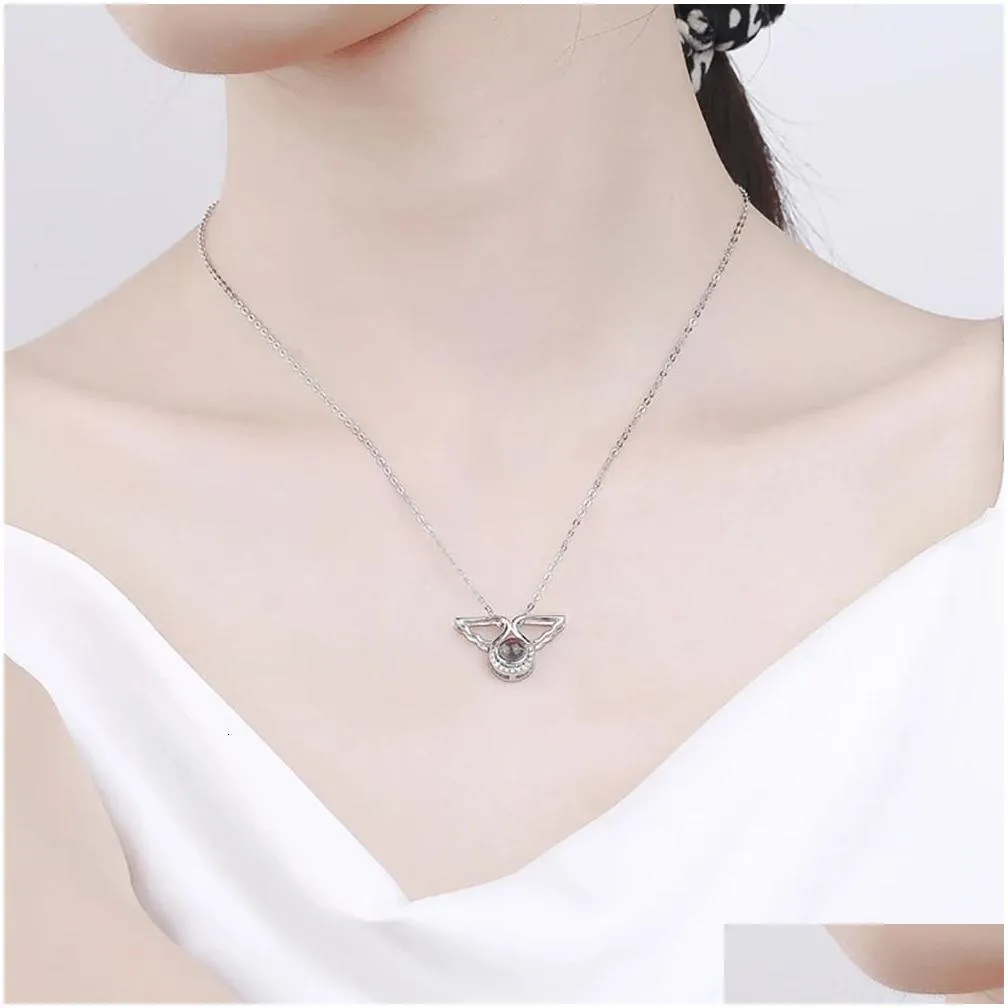 customized projection angel wings necklace silvery custom color pos women man necklace pendant jewelry accessorie 240115