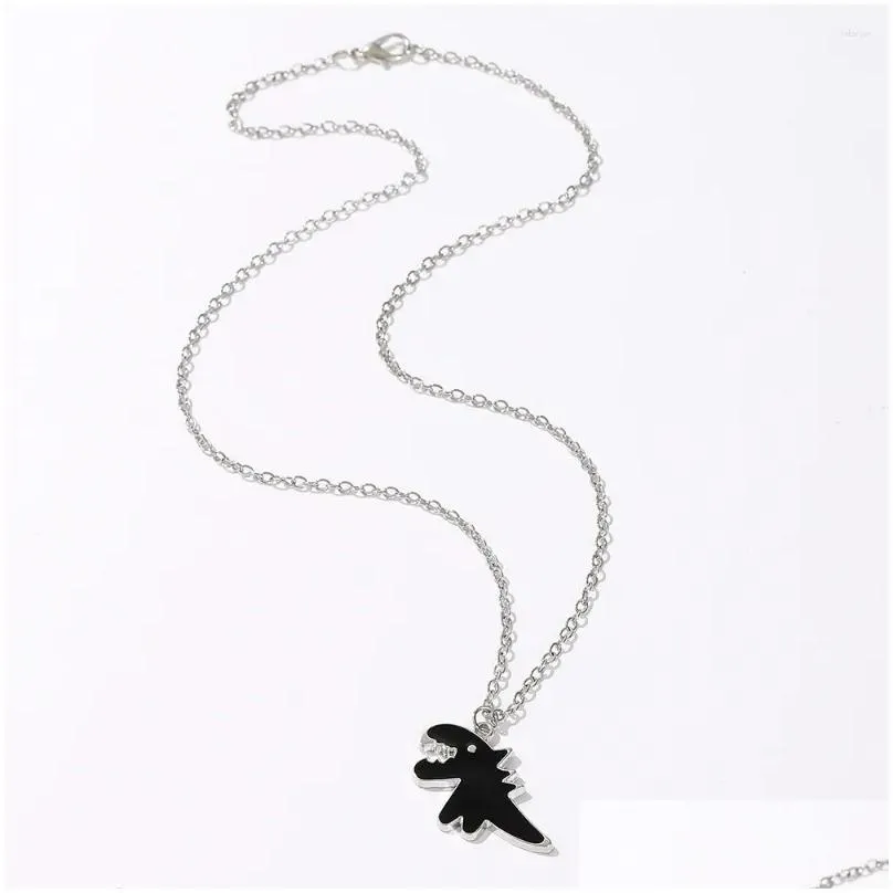 Chains Drop Oil White Dinosaur Pendant Black Chokers Cartoon Clavicle Korean Style Necklace Couple Necklaces