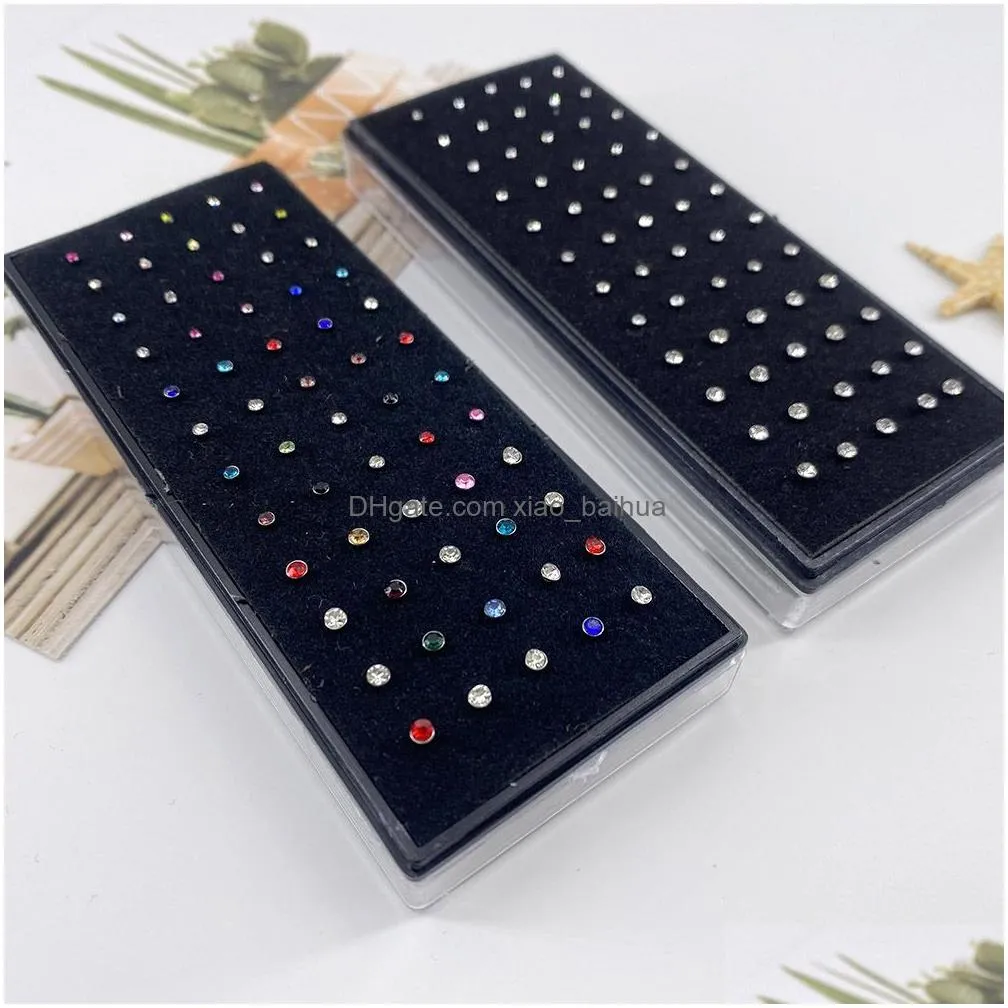 60pcs/lot crystal rhinestone nose rings fashion stainless steel nose studs hooks body piercing faux body jewelry