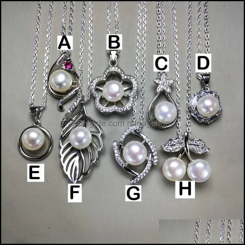 Pendant Necklaces 4 Set Pearl For Female Girl 925 Sier Necklace 7-9Mm Oblate White Wedding Christmas Gift Box Drop Delivery Jewelry Pe Dhpb8