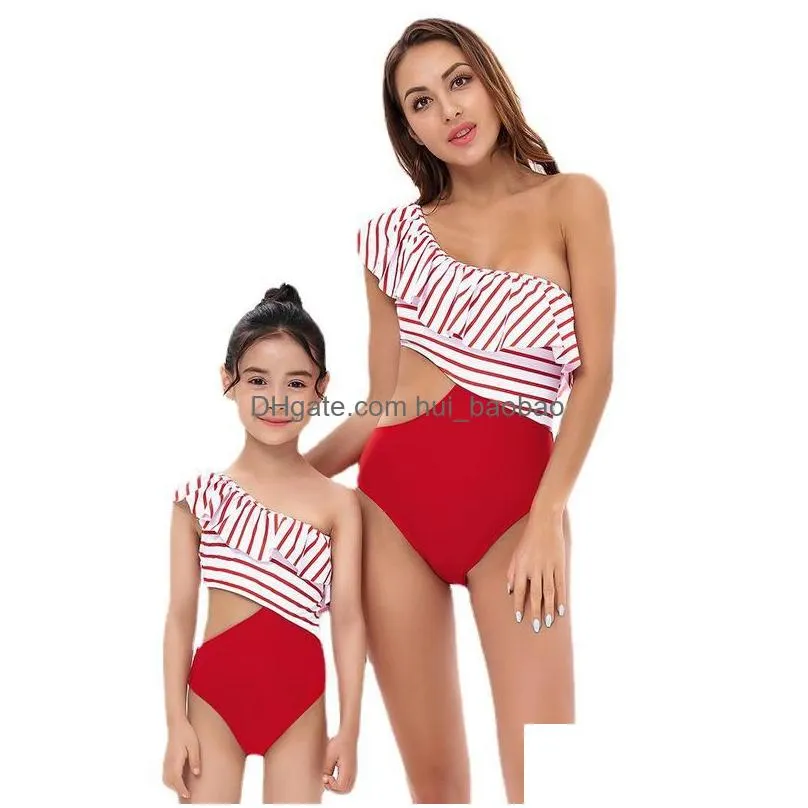 luxury designer bikini european and american parent-child swimsuits womens striped triangle one-piece sexy biki vacation swimsuit