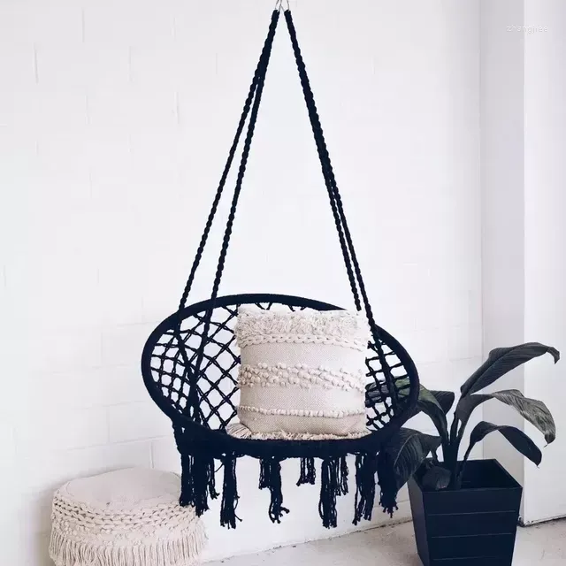 Camp Furniture Nordic Hanging Basket Ins Chair Swing Hammock Cotton Rope Woven Tassel Indoor Outdoor Child Adult