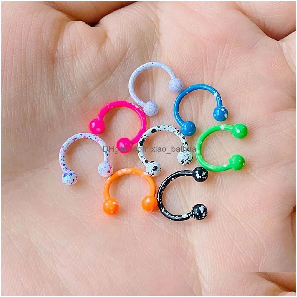 10pcs / lot c shape ball stainless steel nose hoop painted nose rings balls circulars horseshoes barbell ring body piercing jewelry