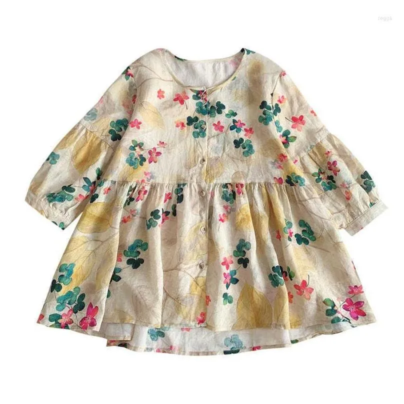 Women`s Blouses Summer Casual Cotton Linen Shirt Half Sleeve Floral Printed Tops Korean Loose Sweet Women Blouse