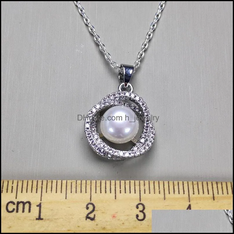 Pendant Necklaces Fashion Jewelry Pearl For Female Girl 925 Sier Necklace 7-9Mm Oblate White Necklacewedding Christmas Gift Drop Deliv Dhwa0