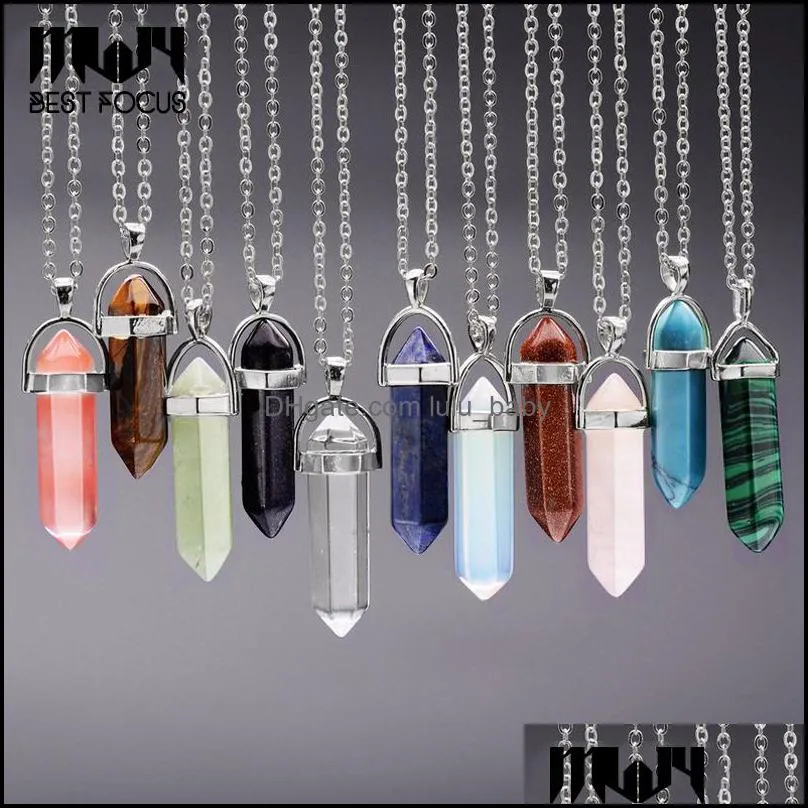 Pendant Necklaces Fashion Crystal Natural Stone Necklace Rock Gem Turquoise Reiki Chain Pendants 16Pcs/Lot Drop Delivery Jewelry Dhc6M