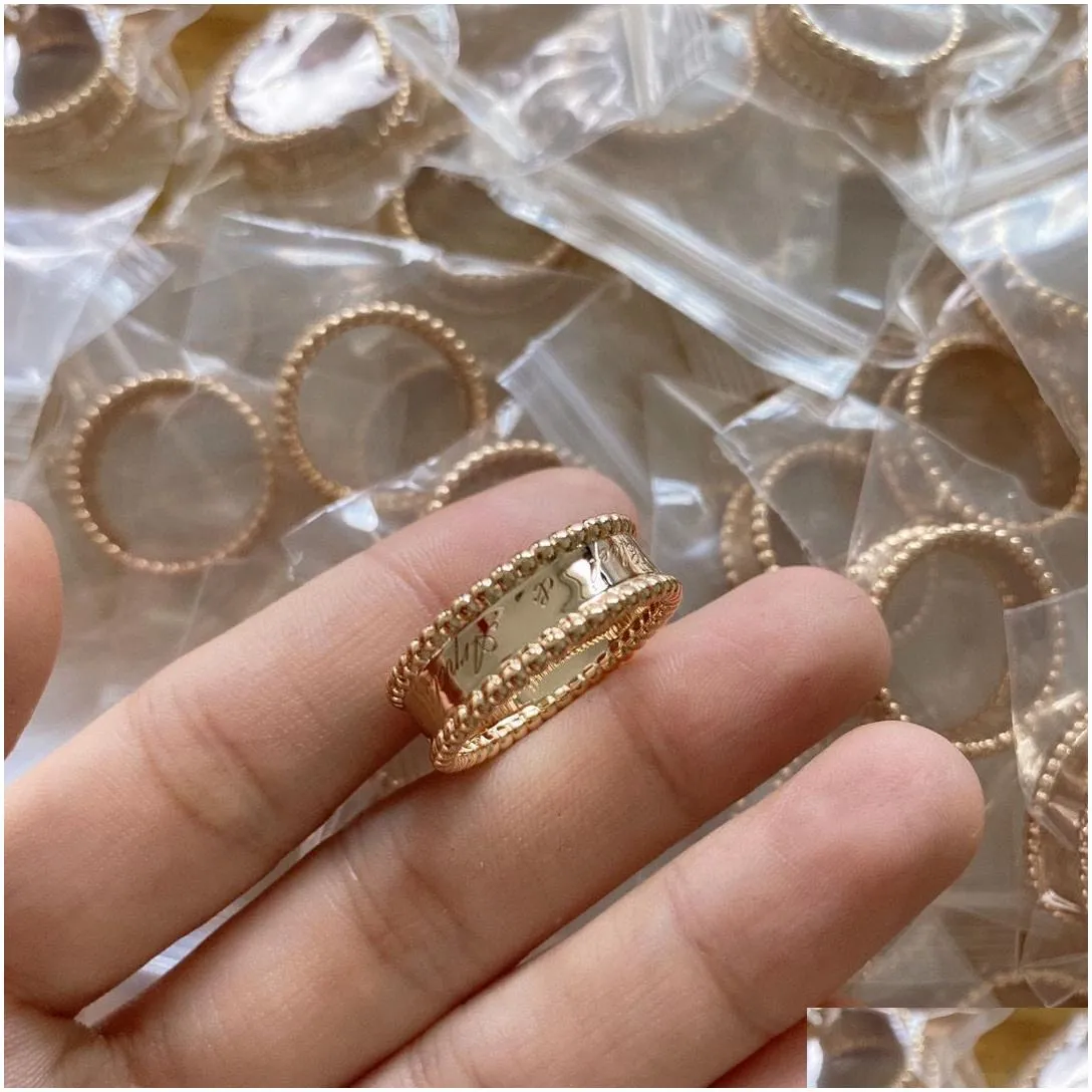 Vintage Van clover kaleidoscope finger ring three-color Perlees ring 18K rose gold full diamond official Original logo elegant women men Lucky clover wedding