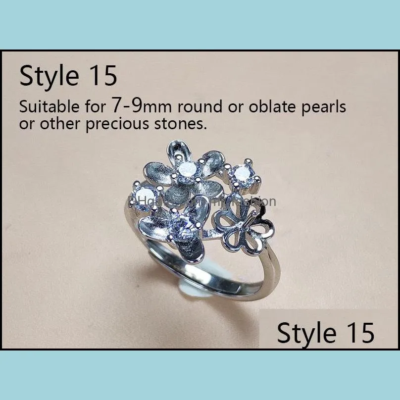 Jewelry Settings 9 Styles Diy Pearl Rings Accessories S925 Sier Gem Ring For Women Adjustable Blank Fashion Drop Delivery Dhgarden Dhydn