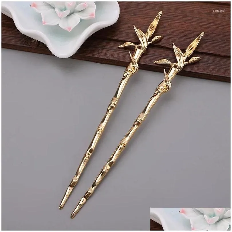 Hair Clips Bamboo Shaped Stick For Women Girls Vintage Chinese Chopstick Gold Silver Color Hanfu Hairpin Jewelry Gift