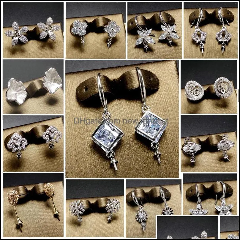 Jewelry Settings Shiny Pearl Earrings Zircon Solid 925 Sier Stud Earring For Women Fashion Mounting Blank Diy Drop Delivery Dh9Nx
