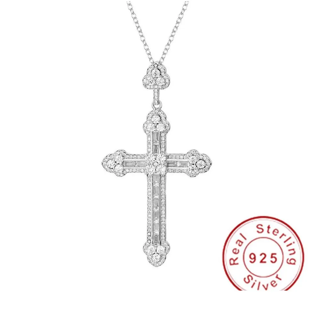 Luxury 925 Sterling silver Cross Pendant Necklace Clear pave SONA Diamond Necklace Pendant for Men Women Christmas gift239g