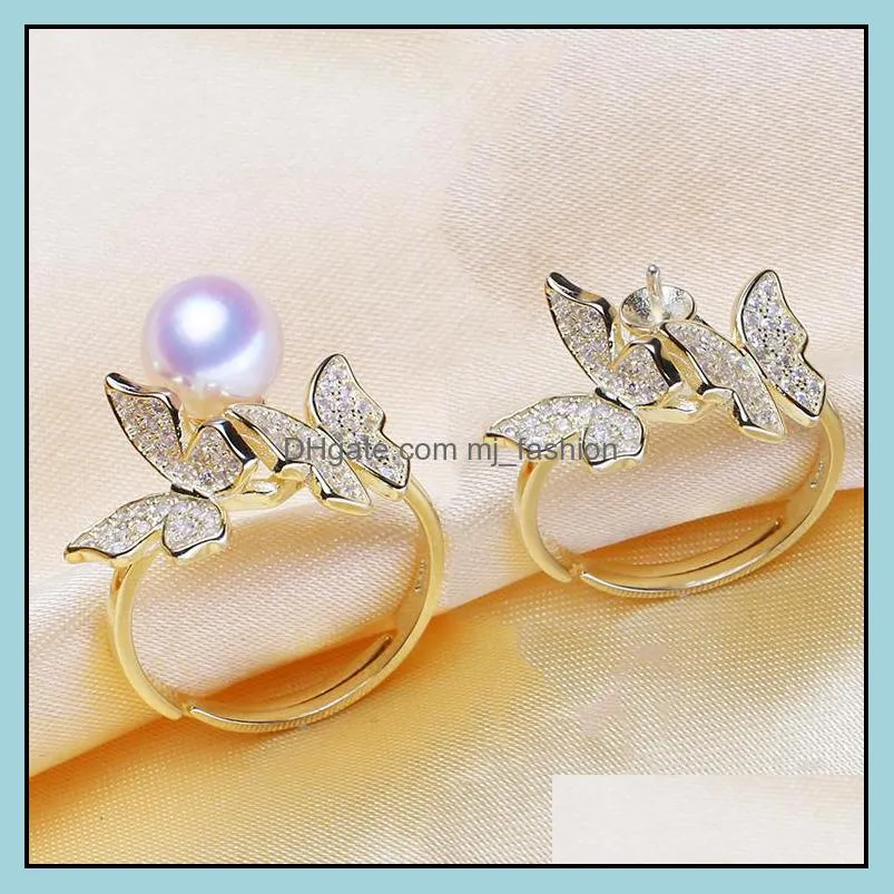Jewelry Settings Gold Pearl Rings Diy Ring Setting Flower Zircon For Women Fashion Adjustable Size Christmas Gift Drop Delivery Dhgxv