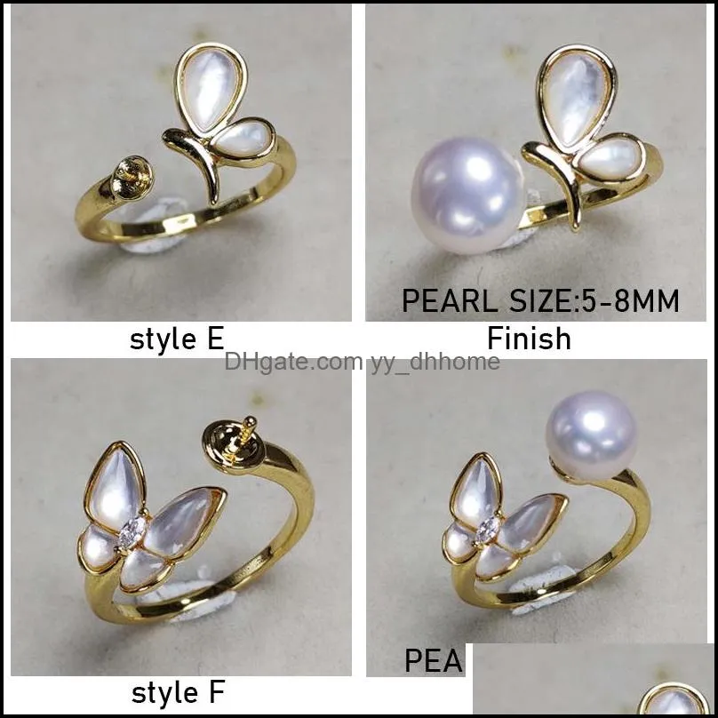 Jewelry Settings Shell Ring Freshwater Pearls Rings For Women Pearl Finger Fashion Adjustable Size Jewellery Gift Accessories Drop De Dhlr8