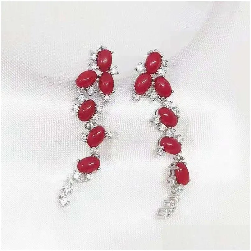 Dangle Earrings FS Natural Red Coral/Topaz/Sapphire Gemstone Fashion For Women Real S925 Sterling Silver Fine Weddings Jewelry MeiBaPJ