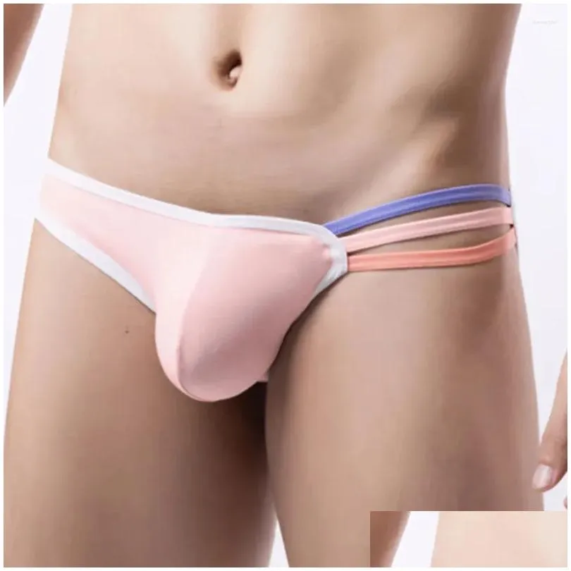 Underpants Men Jockstrap Briefs Low-waist U Convex Pouch Rainbow Elastic Waistband Tanga Slip Lingerie Thin Breathable