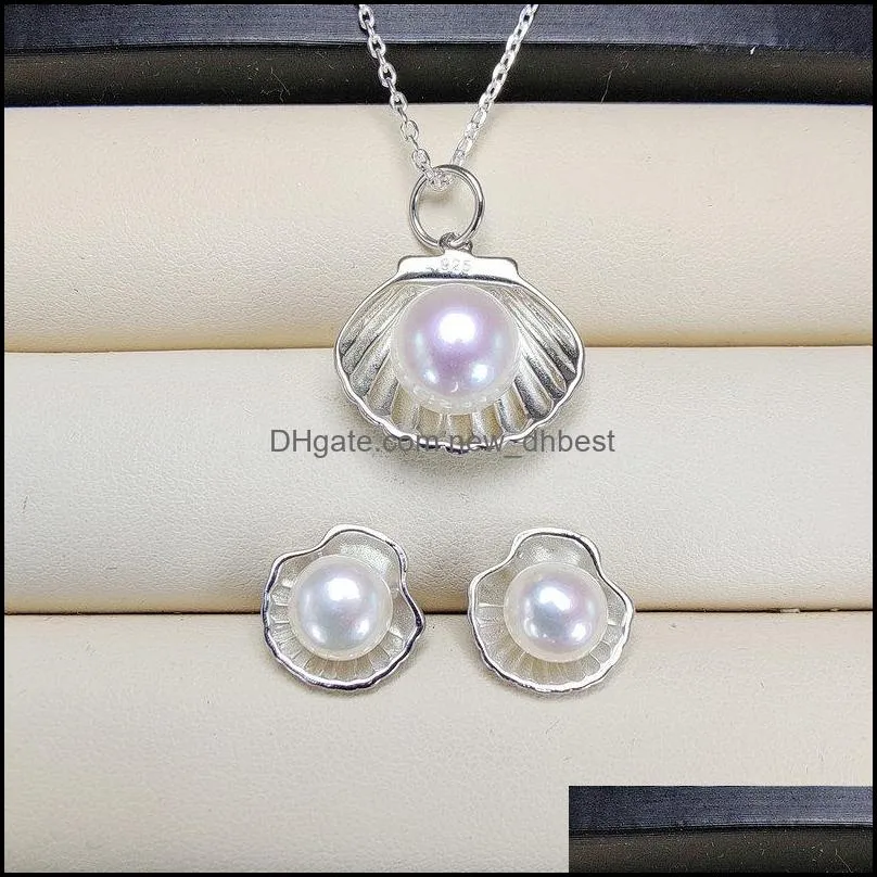 Bracelet, Earrings & Necklace Natural Pearl Pendant Ring Set S925 Sier Stud 12Styles Earring For Women Fashion Jewelry Xmas Dhgarden Dhmg4