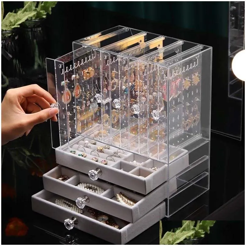 jewelry boxes transparent jewelry box portable showcase large capacity rings display necklace earring storage box dustproof jewelry case