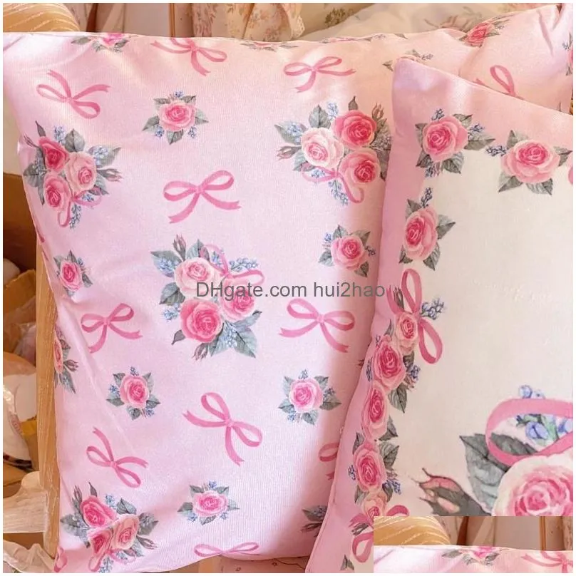 pillow high quality pink pillowcase bow floral decorative pillows for sofa double-sided printed 40x40 square cover