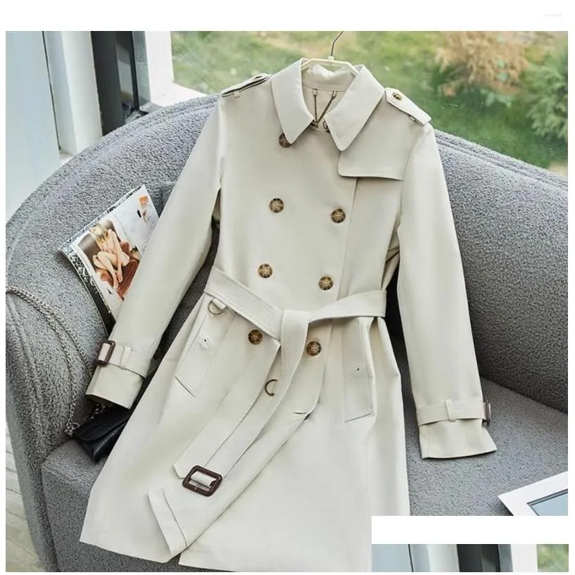 Women`S Trench Coats Womens Spring And Autumn 2023 Classic British Double Breasted Medium Length Waterproof Coat Drop Delivery Apparel Dhrka