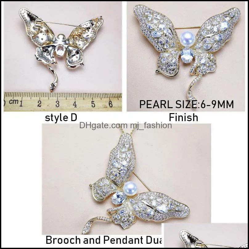 Jewelry Settings Pearl Brooch Animal Brooches Pins For Women Girl Dual-Use Zircon Wedding Gift Fashion Accessories Drop Deli Dhgarden Dhwgj