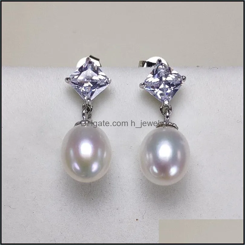 Stud Freshwater Ctured Pearl Earrings For Women Sier Earring Dangle 7-8Mm Oblate Wedding Gift Drop Delivery Jewelry Dhgarden Dh1Ro