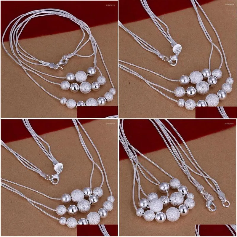 Chains Wholesale High Quality Retro Charm Three Chain Sand Light Beads Silver 925 Plated Necklace Fashion Jewelry