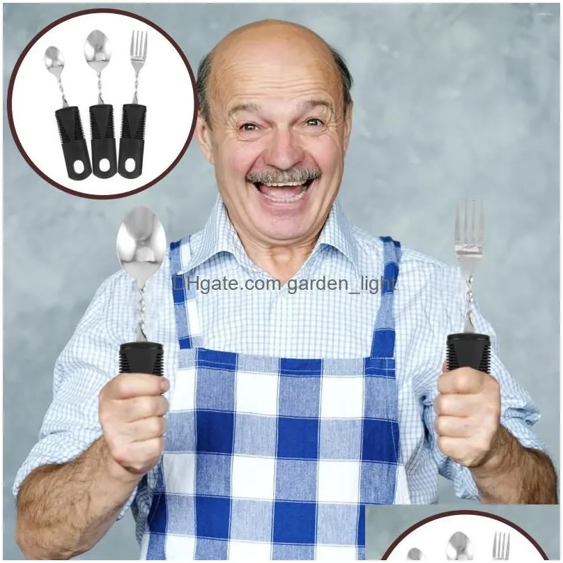 dinnerware sets 3 pcs stainless flatware bendable cutlery weighted utensils elderly adaptive big spoon disabled fork gadgets people