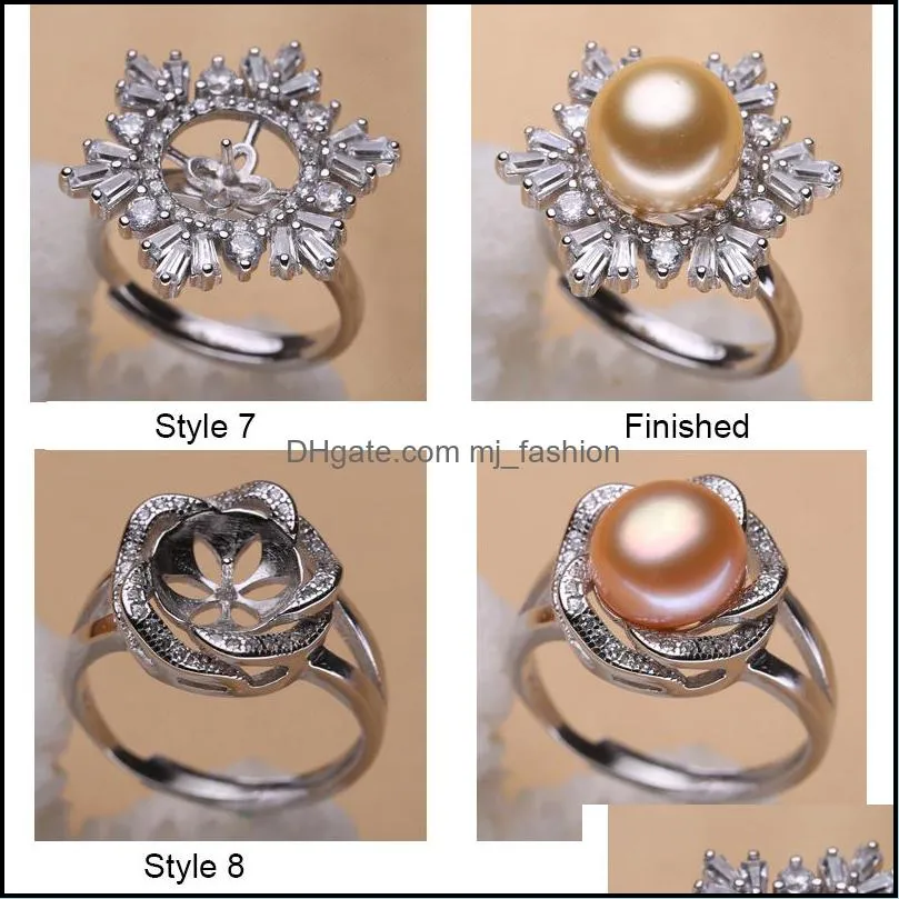 Jewelry Settings 925 Sier Diy Pearl Ring Shiny Zircon For Women Girl Fashion Adjustable Size Gift Drop Delivery Dhgarden Dhjwz