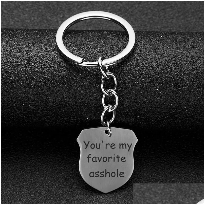 Keychains & Lanyards Youre An Asshole But I Love You Keychain Valentines Day Husband Boyfriend Keyring Gifts Stainless Steel Engraved Dhhw9