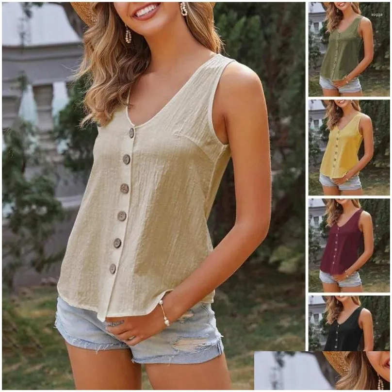 Women`s Blouses Women Shirt Summer-ready V-neck Sleeveless Breathable Sweat-absorbing Female Top For Casual Comfort Tee