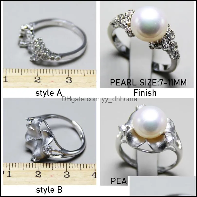 Jewelry Settings Pearl Ring 925 Sier 6 Styles Diy For Women Adjustable Size Gift Statement Drop Delivery Dhma1