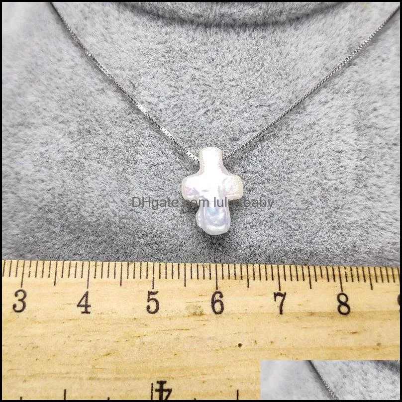 Pendant Necklaces 100% Natural Baroque Pearl Necklace S925 Sterling Sier Cross For Women Fashion Jewelry Gift Chain Wedding Dhgarden Dhdom