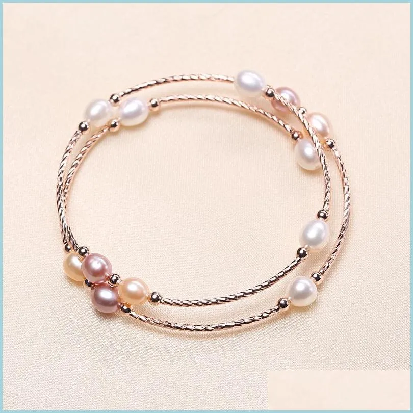 Beaded 3 Color Freshwater Pearl Jewelry Elastic Bracelet Wholesale 5-6Mm Oval For Women Girl Wedding Gift Drop Delivery Bracelets Dhgik