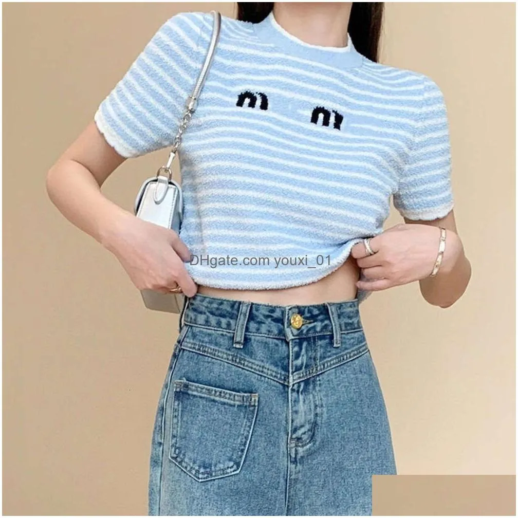 Women`S T-Shirt Women T Shirt Designer Fashion Letter Embroidery Graphic Tee Casual Round Neck Ravel Short Sleeved Knit Top Drop Deliv Dhlnh