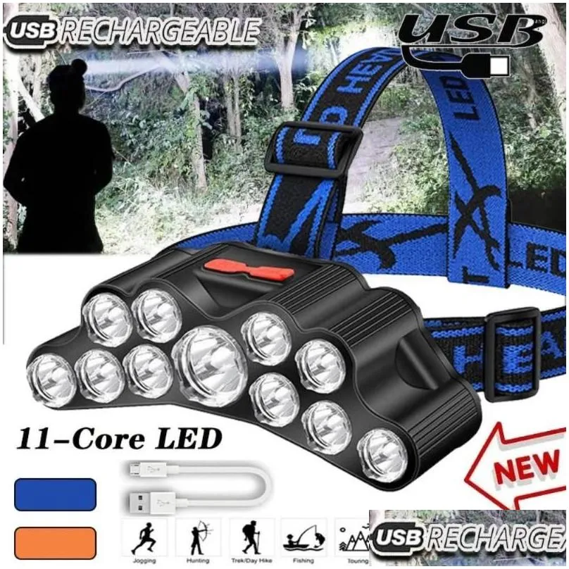 Headlamps LED Headlamp Rechargeable USB 1200mAh Camping Headlight Powerful Head Lamp