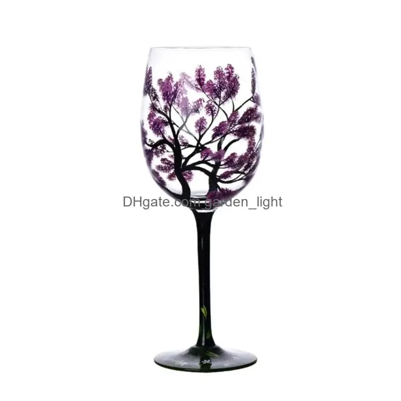 Wine Glasses Four Seasons Tree Unique Hand Painted Glass Easy To Use Drop Delivery Home Garden Kitchen Dining Bar Drinkware Dh7Ok