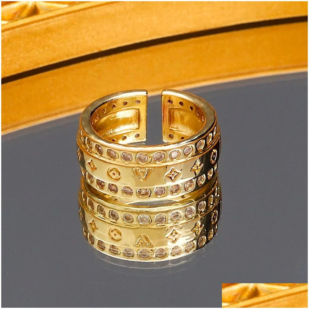 Gold Plated Titanium Steel Ring Designer Adjustable for Women Letter Printing Couple Rings Trendy Holiday Gift