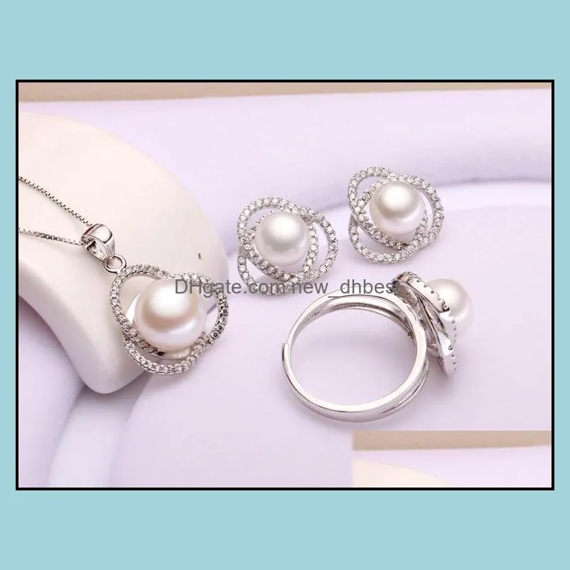 Jewelry Settings 100% Pearl Necklace Earrings Ring Setting Sier For Women Diy Gift 5 Styles Drop Delivery Dhgarden Dhxlg