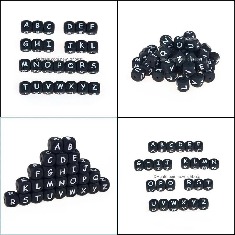 Other Black Sile Alphabet Teething Beads 12Mm Nursing Teether Chewable Bead Food Grade Diy Baby Jewelry Necklace Drop Delivery Loose Dhd8A