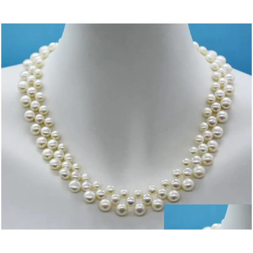 Choker 6-8MM 3 Rows Natural Pink Pearl Necklace 16