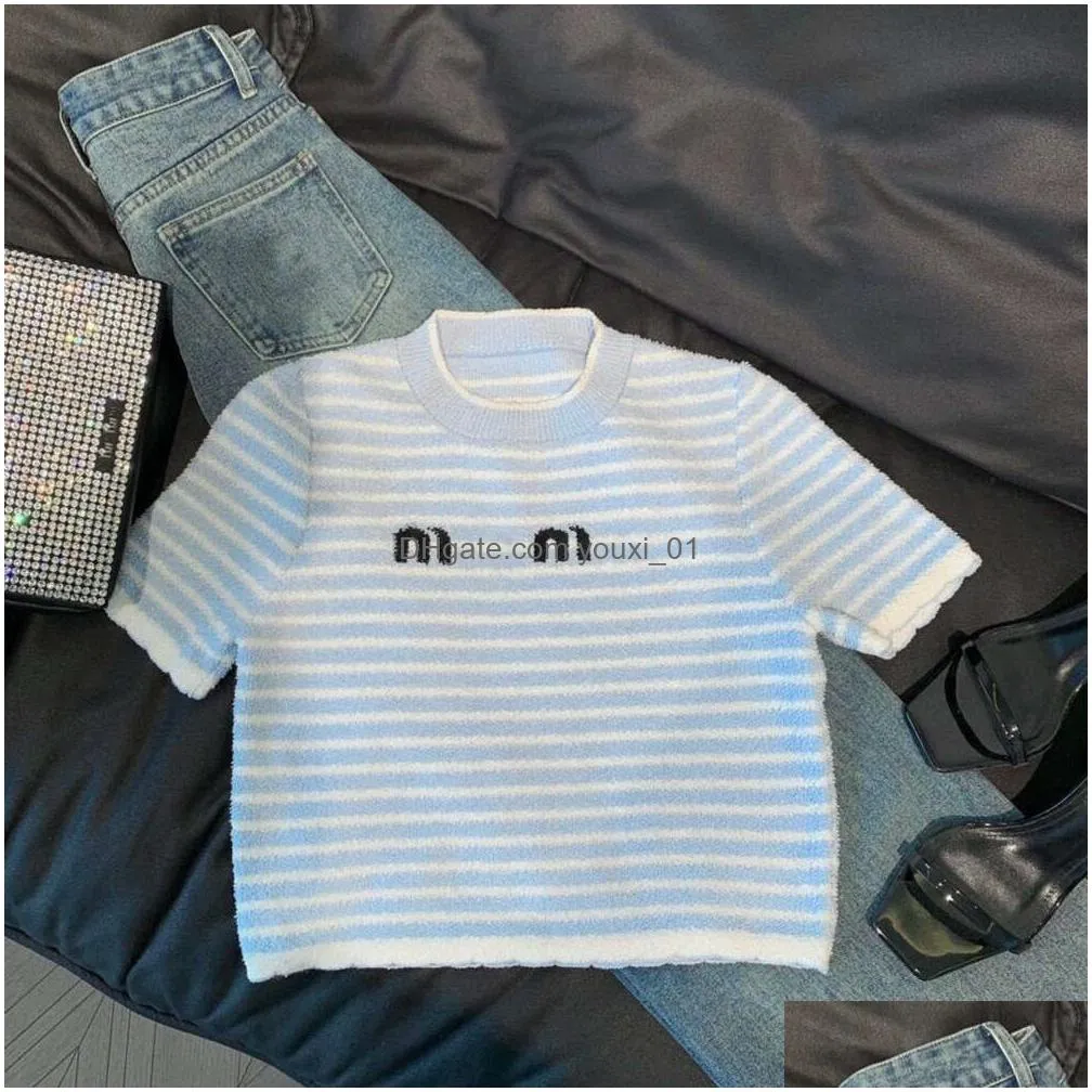 Women`S T-Shirt Women T Shirt Designer Fashion Letter Embroidery Graphic Tee Casual Round Neck Ravel Short Sleeved Knit Top Drop Deliv Dhlnh